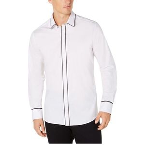 Men’s White Button Down Shirt with Black Piping